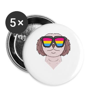 Pansexuell Shih Tzu Hund - Hund mit Brille - Buttons groß 56 mm (5er Pack) - Weiß - Vorne