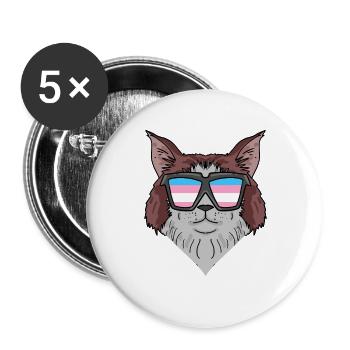 Transgender Transsexuell Maine Coon Katze Geschenk - Buttons groß 56 mm (5er Pack) - Weiß - Vorne