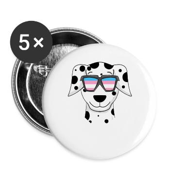 Transgender Dalmatiner Hund - Hund mit Brille - Buttons groß 56 mm (5er Pack) - Weiß - Vorne