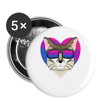 Bisexuell Singapura Katze - Katze mit Brille - Buttons groß 56 mm (5er Pack) - Weiß - Vorne