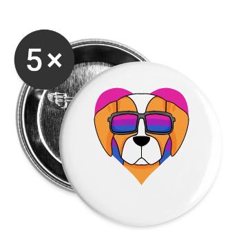 Bisexuell Epagneul Breton Hund - Hund mit Brille - Buttons groß 56 mm (5er Pack) - Weiß - Vorne
