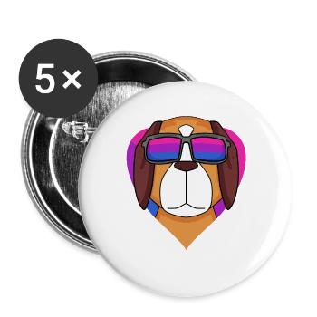 Bisexual St. Bernard dog - dog with glasses - Buttons large 2.2''/56 mm (5-pack) - white - Front