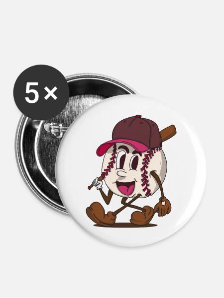 Baseball Batter funky Retro-Zeichentrickfigur - Buttons groß 56 mm (5er Pack) - Weiß