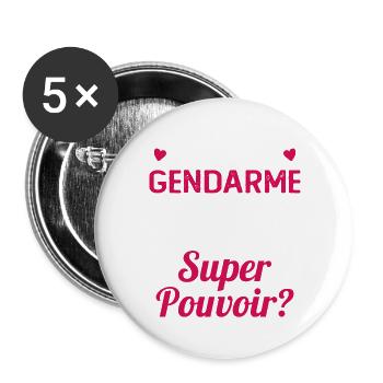 Je Suis Une Gendarme c'est Mon Super Pouvoir - Lot de 5 grands badges (56 mm) - blanc - Devant