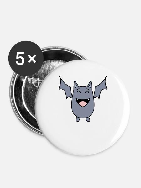 Fledermaus - Buttons groß 56 mm (5er Pack) - Weiß