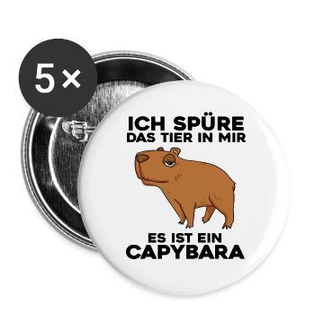 Capybara Wasserschwein - Buttons groß 56 mm (5er Pack) - Weiß - Vorne