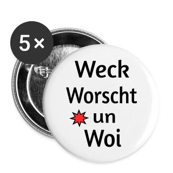 Weck Worscht un Woi - Buttons groß 56 mm (5er Pack) - Weiß - Vorne