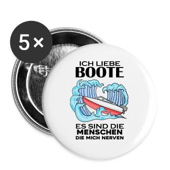 Motorboot Kapitän Bootsführerschein - Buttons groß 56 mm (5er Pack) - Weiß - Vorne
