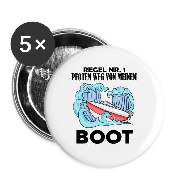 Motorboot Kapitän Boot Boote Seefahrt Geschenk - Buttons groß 56 mm (5er Pack) - Weiß - Vorne
