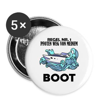 Motorboot Kapitän Boot Boote Seefahrt - Buttons groß 56 mm (5er Pack) - Weiß - Vorne