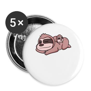 Sloth Dad with Baby Sloth - Buttons large 2.2''/56 mm (5-pack) - white - Front