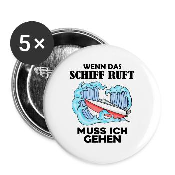 Motorboot Kapitän Boot Boote Seefahrt Geschenk - Buttons groß 56 mm (5er Pack) - Weiß - Vorne