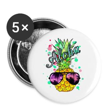 Aloha pineapple with sunglasses - Buttons large 2.2''/56 mm (5-pack) - white - Front