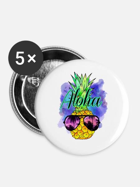 Aloha Ananas - Buttons groß 56 mm (5er Pack) - Weiß