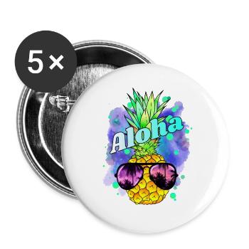 Ananas Aloha Colorful - Buttons groß 56 mm (5er Pack) - Weiß - Vorne