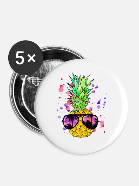 Bunte Ananas Kunst - Buttons groß 56 mm (5er Pack) - Weiß