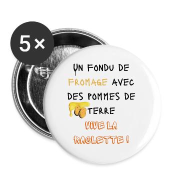 Un fondu de raclette avec des pommes de terre - Lot de 5 grands badges (56 mm) - blanc - Devant