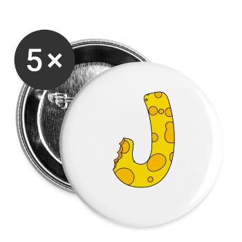 Lettre J - Lot de 5 grands badges (56 mm) - blanc - Devant