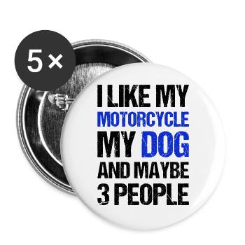 Motard J’aime Mon Chien Moto & Peut-être 3 Personnes - Lot de 5 grands badges (56 mm) - blanc - Devant