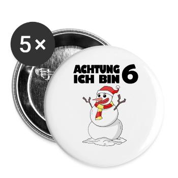 6.Geburtstag Schneemann 6 Jahre Geschenk - Buttons groß 56 mm (5er Pack) - Weiß - Vorne