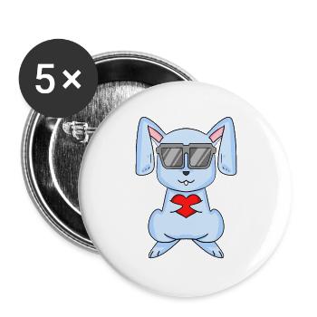 Lapin avec lunettes de soleil et cœur - Lot de 5 grands badges (56 mm) - blanc - Devant