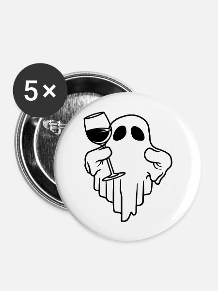 Comic Wein trinkender Geist - Buttons groß 56 mm (5er Pack) - Weiß