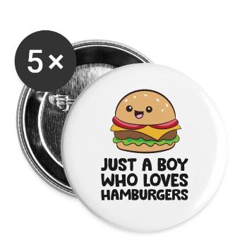 Nur ein Junge, der Hamburger liebt - Buttons groß 56 mm (5er Pack) - Weiß - Vorne