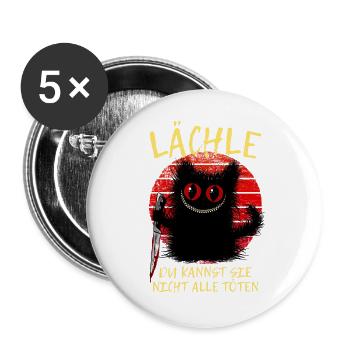 Lächle Grinsekatze Verrückte Katze Mit Messer - Buttons groß 56 mm (5er Pack) - Weiß - Vorne