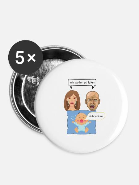 wir wollen schlafen - Buttons groß 56 mm (5er Pack) - Weiß