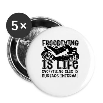 Freediver Freediving Apnea Diving Gift Idea - Buttons large 2.2''/56 mm (5-pack) - white - Front