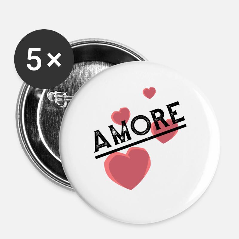 Amore with heart - Buttons large 2.2''/56 mm (5-pack) - white