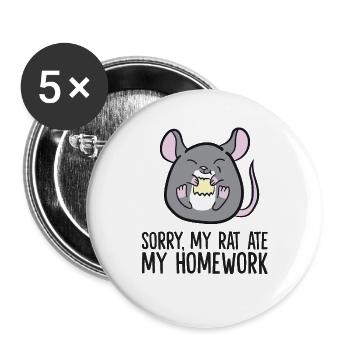 Sorry My Rat Ate My Homework School Funny Pet Rat - Buttons groß 56 mm (5er Pack) - Weiß - Vorne