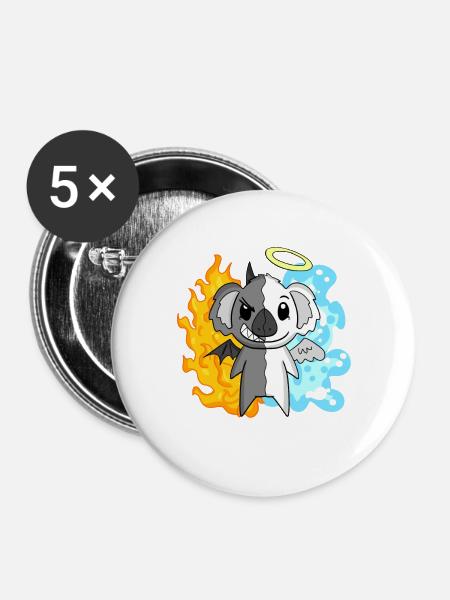 Koala - Engel und Teufel - Buttons groß 56 mm (5er Pack) - Weiß