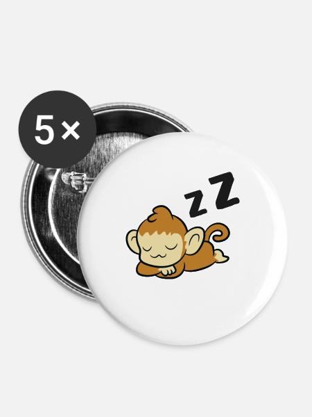 Schlafender Affe Affe Müder Affe - Buttons groß 56 mm (5er Pack) - Weiß