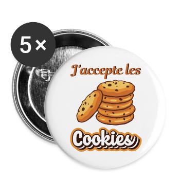 J'accepte les cookies - Lot de 5 grands badges (56 mm) - blanc - Devant