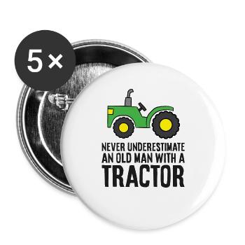 Never Underestimate An Old Man With A Tractor - Buttons large 2.2''/56 mm (5-pack) - white - Front