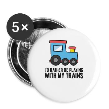Je préfère jouer avec mes trains - Lot de 5 grands badges (56 mm) - blanc - Devant