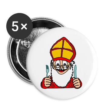 Sinterklaas avec couteau et fourchette - Lot de 5 grands badges (56 mm) - blanc - Devant