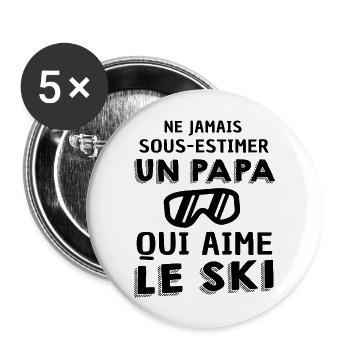 papa qui aime le Ski / papa skieur - Lot de 5 grands badges (56 mm) - blanc - Devant