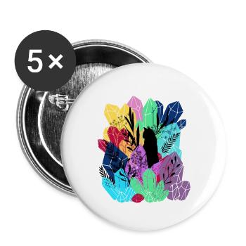 Cristaux - Chat - Magie - Lot de 5 grands badges (56 mm) - blanc - Devant