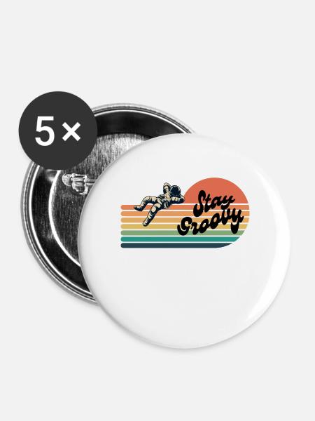 Stay Groovy -Retro Astronaut - Buttons groß 56 mm (5er Pack) - Weiß