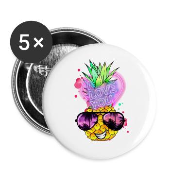 Ananas in Love - Buttons groß 56 mm (5er Pack) - Weiß - Vorne