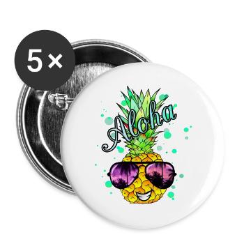 Aloha Ananas mit Farbspritzern - Buttons groß 56 mm (5er Pack) - Weiß - Vorne