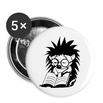 Igel liest Buch und schläft Illustration Geschenk - Buttons groß 56 mm (5er Pack) - Weiß - Vorne