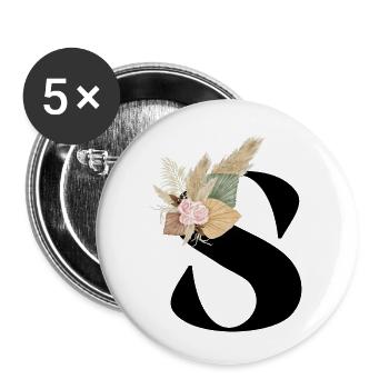 letter S flowery - Buttons large 2.2''/56 mm (5-pack) - white - Front
