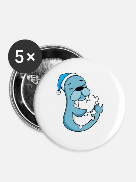 Seelöwe - Buttons groß 56 mm (5er Pack) - Weiß