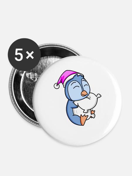 Pinguin mit Kissen - Buttons groß 56 mm (5er Pack) - Weiß