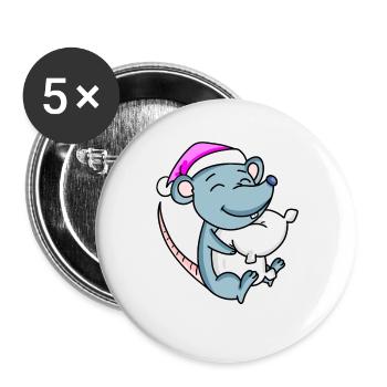 Mouse with pillow and sleeping cap - Buttons large 2.2''/56 mm (5-pack) - white - Front