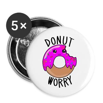 Donut Worry - Süßes Donut Gesicht - Buttons groß 56 mm (5er Pack) - Weiß - Vorne