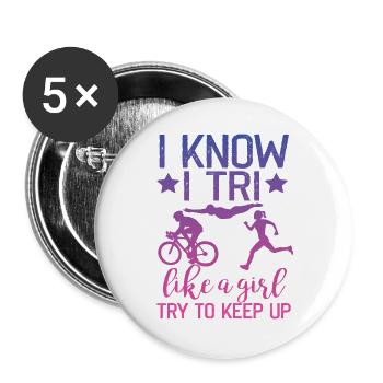 Je sais que j’aime un triathlon de fille - Lot de 5 grands badges (56 mm) - blanc - Devant